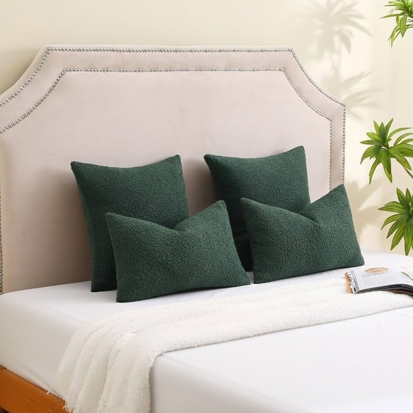 FUTEI Pack of 2 Dark Green Boucle Accent Decorative Throw Pillow Covers,16x16” - Picture 3 of 11